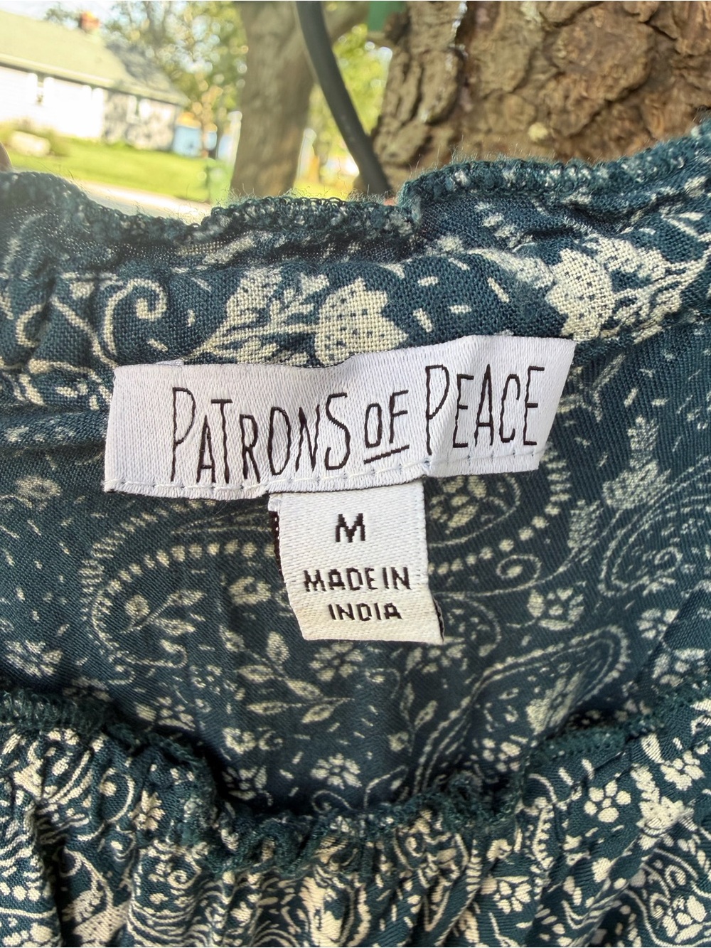 Patrons of Peace Teal Paisley Lace-Trim Maxi Dress- medium -elastic waist/straps - Picture 2 of 11